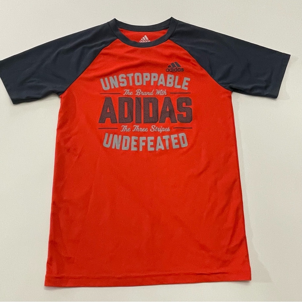Adidas Boys Orange and Gray Activewear Short Sleeve Climalite Shirt, size M